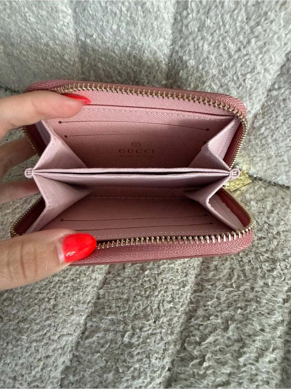 Gucci Pink GG Web Zip-Around Mini Wallet with Gold GG